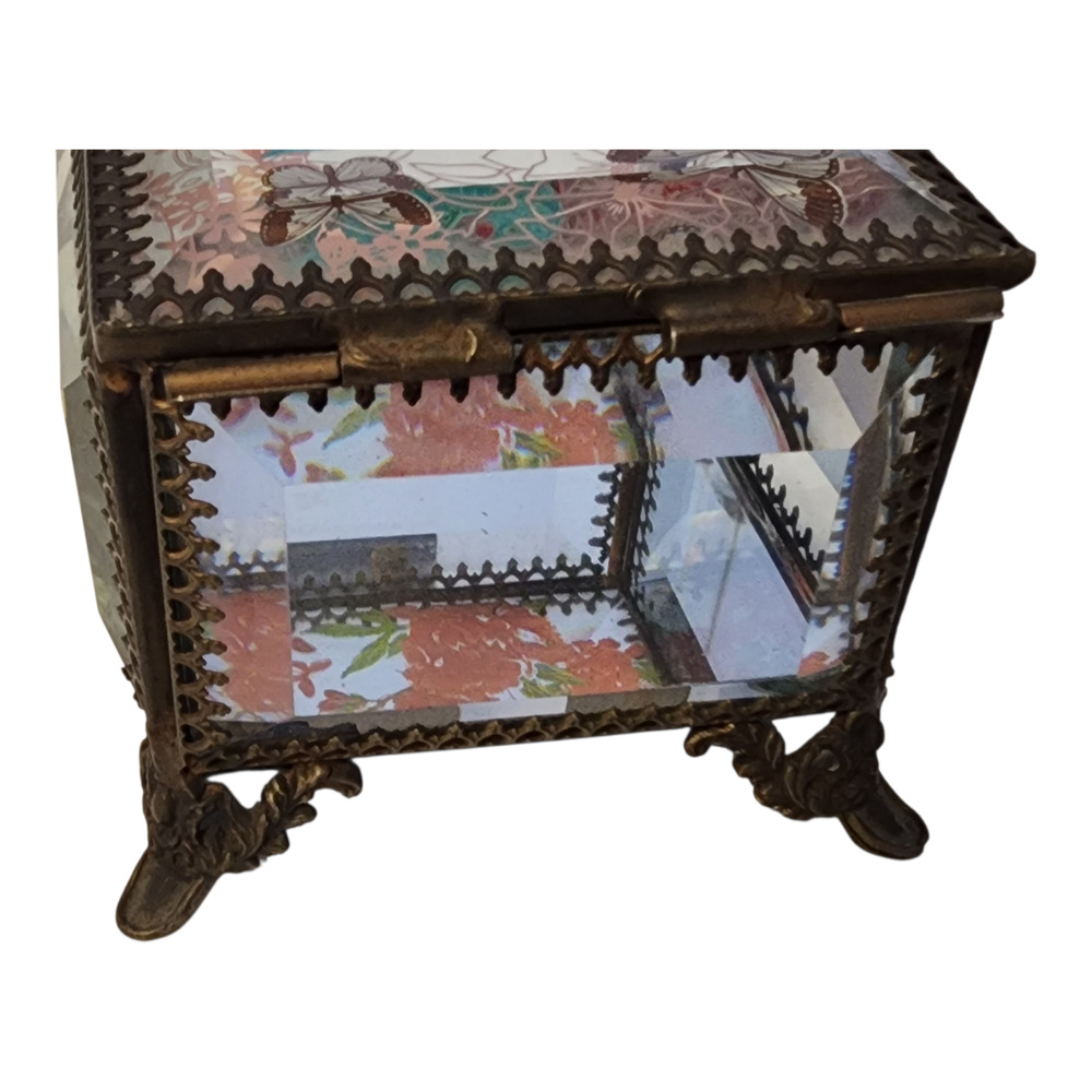 Nicole Miller Glass Trinket Box Bird Floral Jewelry Box Vintage Style Keepsake - Picture 6 of 11